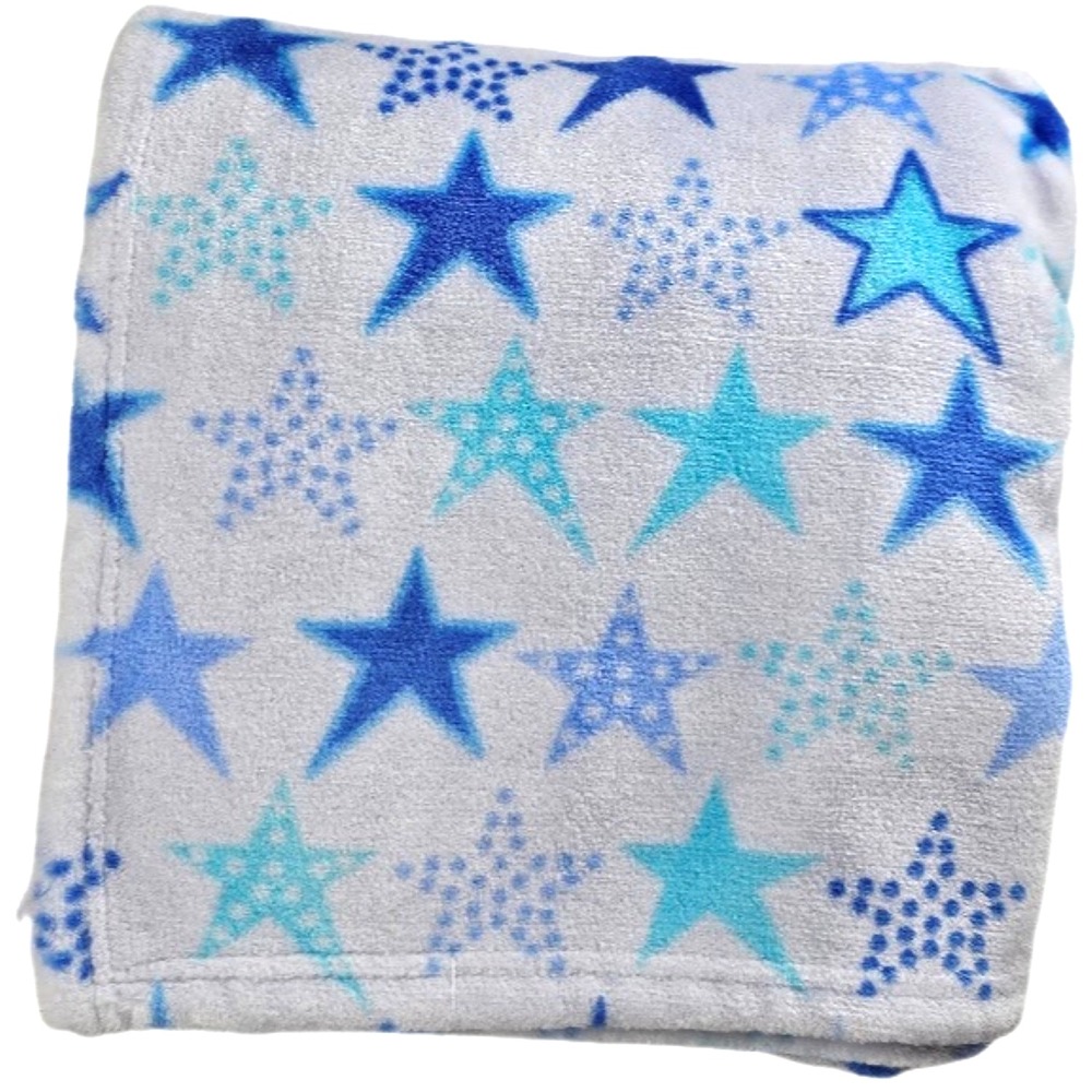 Little Celebrity Baby Star Blanket White Blue Plush Lovey Soft 30x40 Boy